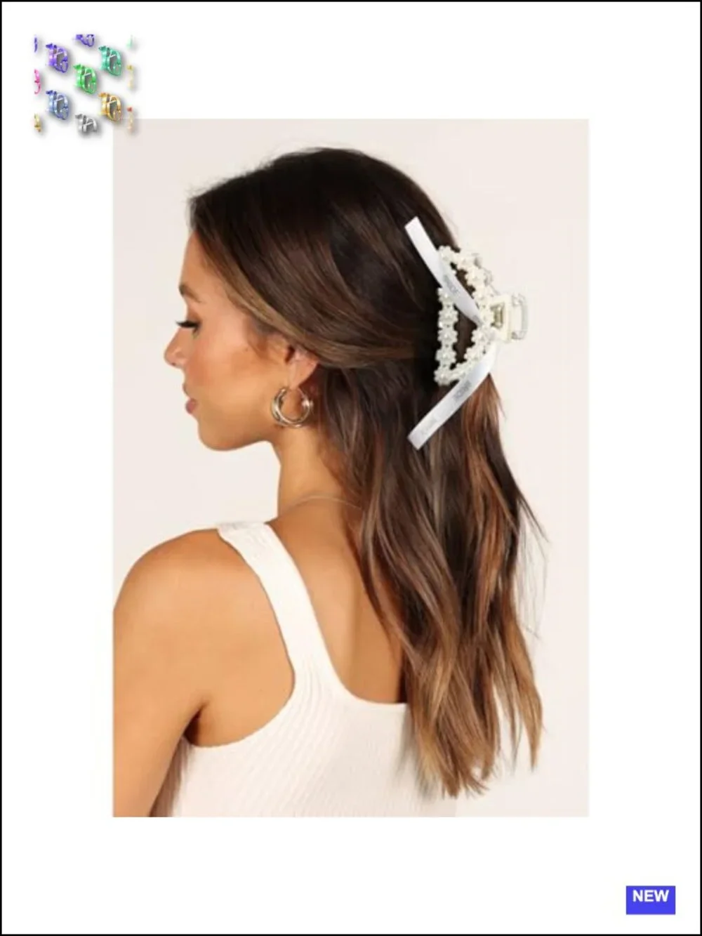 8 Pack Pearl Hair Claw Clips with Ribbon Bridesmaid Proposal Gifts